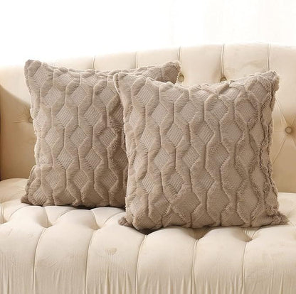 Soft Plush Cushion Cover with Embroidered Geometric Diamond Pattern Minimalist Solid Color Throw Pillow Case for Sofa