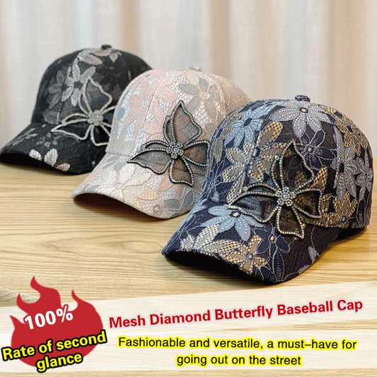 Casquette de baseball en mesh avec motif diamant et papillon