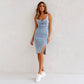 💙 Meilleure Vente 2026 | Robe Denim Moulante | Fente Séduisante & Bretelles Ajustables 🔥【-50%】