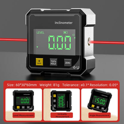 📐Jauge d‘Angle Numérique Magnétique 4 Faces – Mesure Laser Précise, Écran LCD Rétroéclairé & Auto-Calibrage