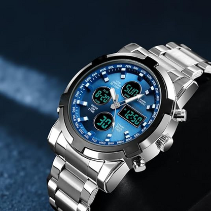 Montre militaire étanche pour homme – analogique-numérique, en acier inoxydable et résistante aux chocs 🛡️