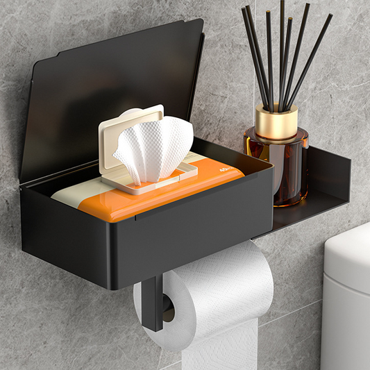 Porte-papier toilette avec étagère et compartiment de rangement – installation sans perçage