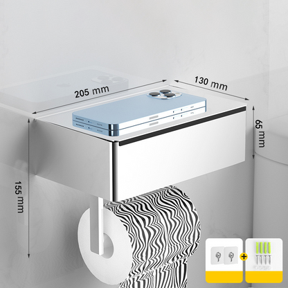 Porte-papier toilette avec étagère et compartiment de rangement – installation sans perçage