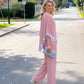 🔥Livraison gratuite！⏳Spécial à durée limitée⏰Elegant Sequin Trim Poncho Top & Wide-Leg Pants Set👚👖