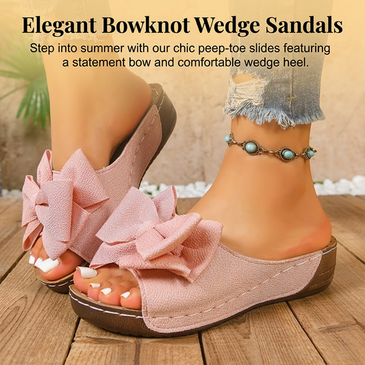 👡 50 % de réduction + livraison gratuite🎀 Sandales Compensées à Bout Ouvert & Nœud Papillon pour Femmes – Élégantes, Confortables & Parfaites pour l'Été ☀️