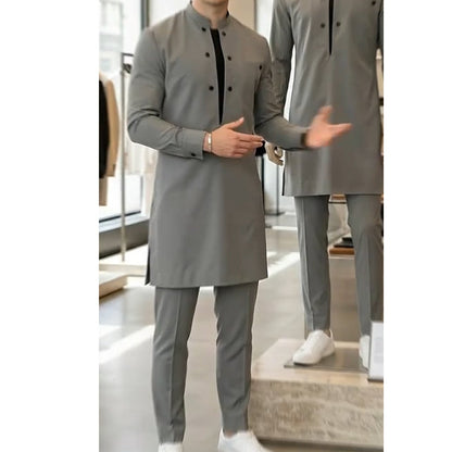 Ensemble tunique pour homme - col montant, double boutonnage et respirant (S-5XL) pour une apparence élégante 🎩