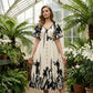 👗 58% de réduction✨Robe midi élégante à col en V et imprimé botanique🍂