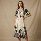 👗 58% de réduction✨Robe midi élégante à col en V et imprimé botanique🍂