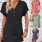Robes pour femmes à col en V, manches roulées et boutons, unies