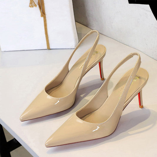 ✨50 % de réduction 👠 Escarpins à talons aiguilles à bride arrière et bout pointu en cuir verni pour femme