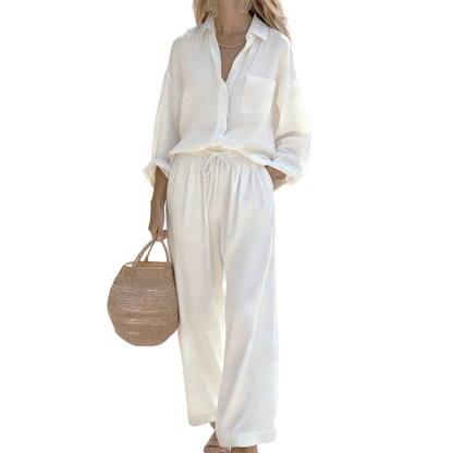 🌸Nouveautés à -50 %💖Ensemble deux pièces chic en imitation lin pour femme