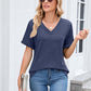 T-shirt décontracté à manches courtes et col en V pour femme