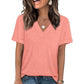 T-shirt décontracté à manches courtes et col en V pour femme