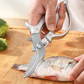 Ciseaux de cuisine multifonctions 🍗 Une lame, plusieurs usages : écailleur à poisson, casse-noix et ouvre-bouteille. Lames dentelées pour une prise en main antidérapante. Verrouillage de sécurité pour éviter les coupures. ✂️