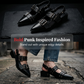 Escarpins à talons bas, œillets et boucles, style rock