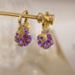 Boucles d'Oreilles Vintage Dorées à l'Or avec Boule de Cristal Violette