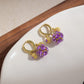 Boucles d'Oreilles Vintage Dorées à l'Or avec Boule de Cristal Violette