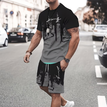 👕 -37 % MAINTENANT ! 🔥 Ensemble t-shirt imprimé graphique et short pour homme – Tissu doux, design audacieux et parfait pour les journées d'été ☀️
