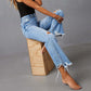 Jean flare taille haute déchiré pour femme