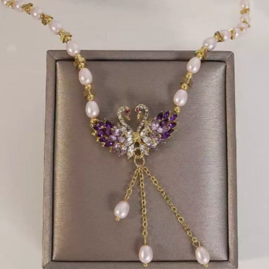 ✨53 % de réduction 🔥 Collier pendentif double cygne violet 🌹