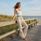 ✨🔥Pantalon large à cordon de serrage rayé pour femme