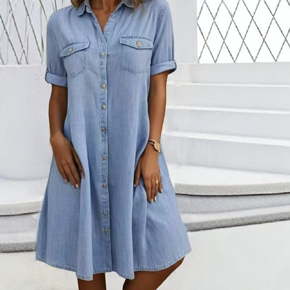 Robe chemise en denim décontractée pour femme
