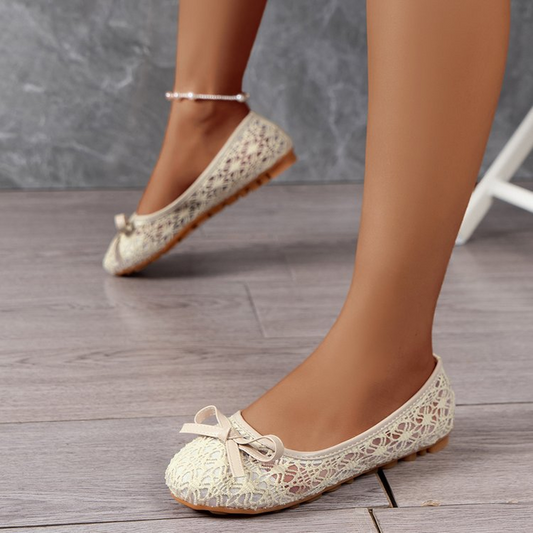 🌸🥿50 % de réduction 🔥 Ballerines élégantes en dentelle pour femme, ornées d'un nœud papillon