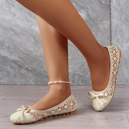 🌸🥿50 % de réduction 🔥 Ballerines élégantes en dentelle pour femme, ornées d'un nœud papillon