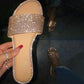 Sandales plates à strass scintillants pour femme