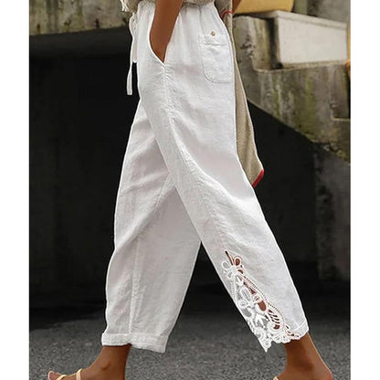 ✨🔥Pantalon à cordon de serrage avec bordure en dentelle pour femme