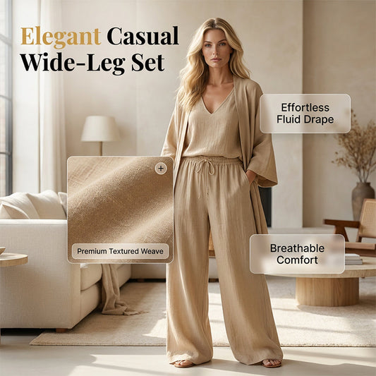 ⏳Offre limitée -50 %⏰Ensemble élégant pantalon à jambes larges, haut intérieur et cardigan (3 pièces) 🧥👚👖