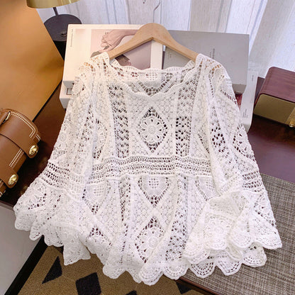 💐50% DE RÉDUCTION ! Chemise Crochet Romantique – Ajouré Délicat & Manches Fluides 🦋✨【Offre Limitée】