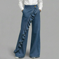 👖  Pantalon Denim Large à Volants Asymétriques – Coupe Taille Haute, Style Bohème & Tissu de Qualité 🌸