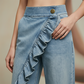 👖  Pantalon Denim Large à Volants Asymétriques – Coupe Taille Haute, Style Bohème & Tissu de Qualité 🌸