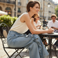 👖  Pantalon Denim Large à Volants Asymétriques – Coupe Taille Haute, Style Bohème & Tissu de Qualité 🌸