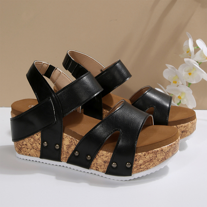 Casual Comfort Wedge Heel Sandals with Rivets