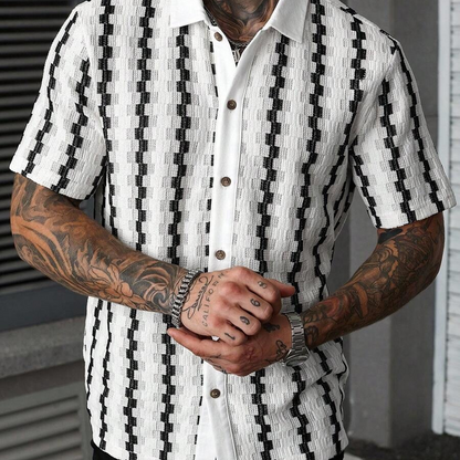 Chemise rétro à manches courtes et motif géométrique tricoté pour homme ✨