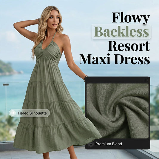 Robe maxi à bretelles dans le dos et dos nu à volants pour femme