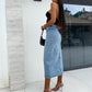 Jupe bodycon fendue à boutons – Chic du jour au soir