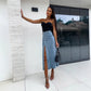 Jupe bodycon fendue à boutons – Chic du jour au soir