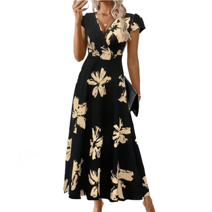 👗 -50 % 🌺 Robe décontractée imprimée pour femme, col V et volants – Tissu léger, style romantique et parfaite pour les journées chaudes ☀️