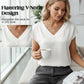 Blouse femme satinée à col V et manches courtes