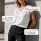 Blouse femme satinée à col V et manches courtes