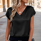 Blouse femme satinée à col V et manches courtes