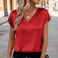 Blouse femme satinée à col V et manches courtes