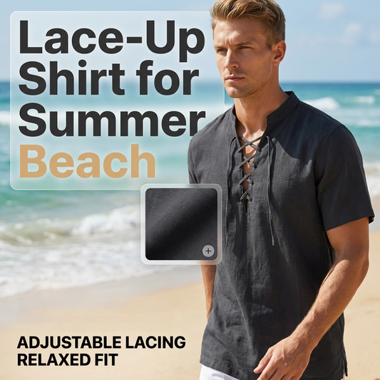 Chemise décontractée à manches courtes avec laçage pour homme