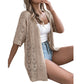 Gilet cardigan à manches courtes et motifs ajourés tricoté pour femme