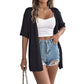Gilet cardigan à manches courtes et motifs ajourés tricoté pour femme