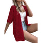 Gilet cardigan à manches courtes et motifs ajourés tricoté pour femme