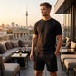 Ensemble haut à manches courtes texturé et short pour homme